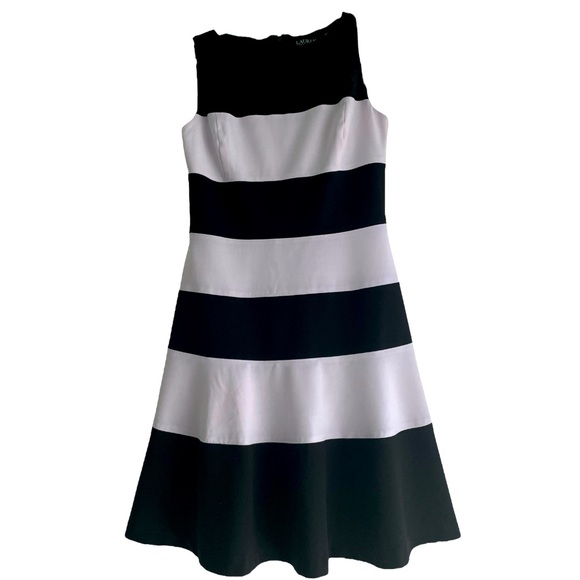Lauren Ralph Lauren Dresses & Skirts - Ralph Lauren black white stripped sleeveless round neck fit & flare midi dress 4